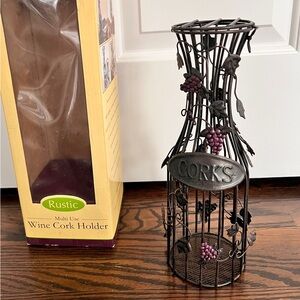 Rustic Metal Wine Bottle Cork Holder cage Grapevine Design vintage new in box
